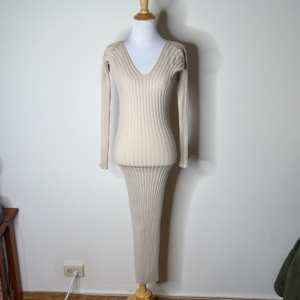 Savage X Fenty Off Shoulder Long Sleeve Cream Maxi Dress NWT XS
